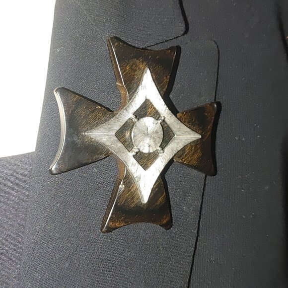 Large Armenian Wooden Silver Tone MCM Gothic Cross Brooch Pin Statement Vintage - Picture 3 of 9